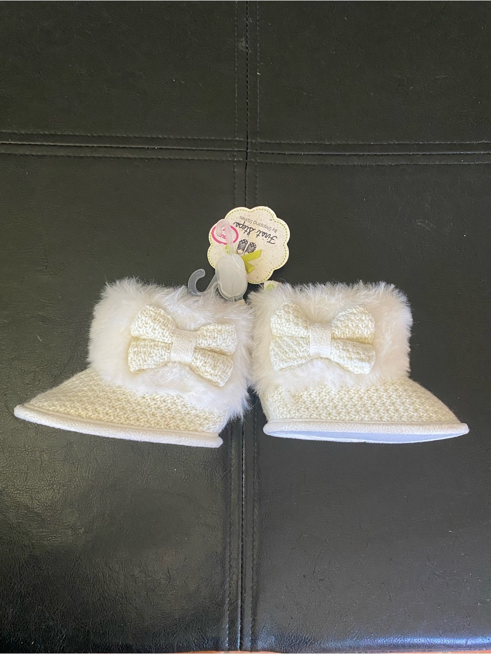 Baby Girls Ivory Faux Fur Bow Booties